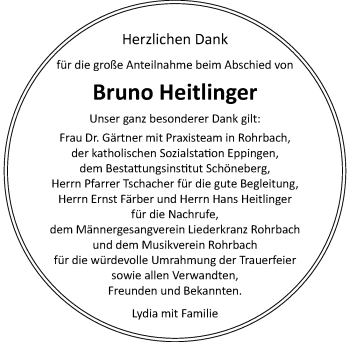 Traueranzeige von Bruno Heitlinger 