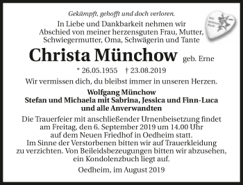 Traueranzeige von Christa Münchow 
