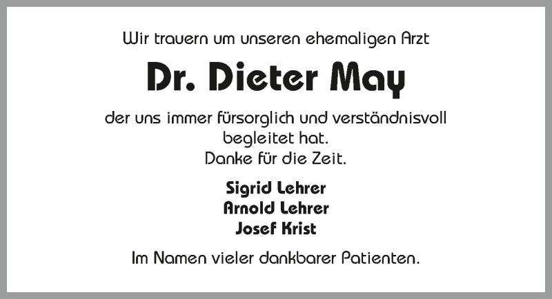  Traueranzeige für Dieter May vom 22.08.2019 aus 