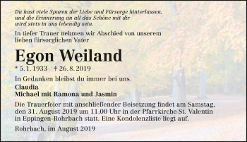 Traueranzeige von Egon Weiland 