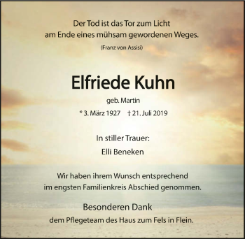 Traueranzeige von Elfriede Kuhn 