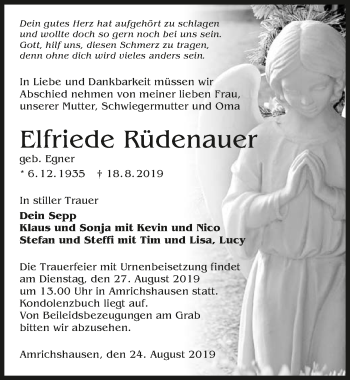 Traueranzeige von Elfriede Rüdenauer 