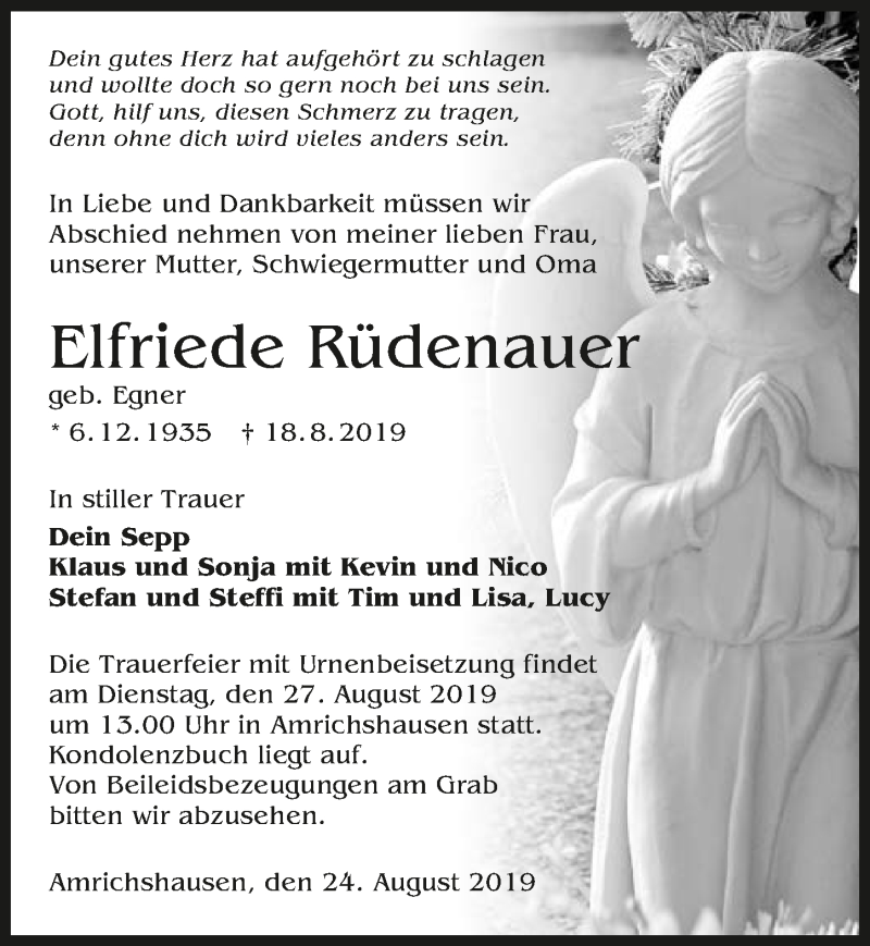  Traueranzeige für Elfriede Rüdenauer vom 24.08.2019 aus 