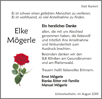 Traueranzeige von Elke Mögerle 