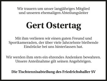 Traueranzeige von Gert Ostertag 