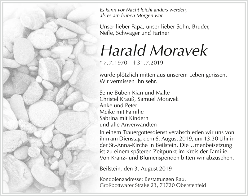  Traueranzeige für Harald Moravek vom 03.08.2019 aus 