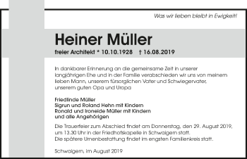 Traueranzeige von Heiner Müller 