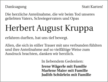 Traueranzeige von Herbert August Kruppa 
