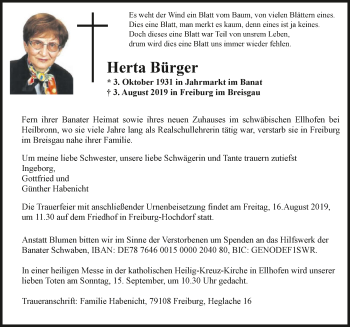 Traueranzeige von Herta Bürger 