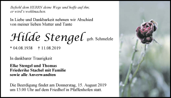 Traueranzeige von Hilde Stengel 