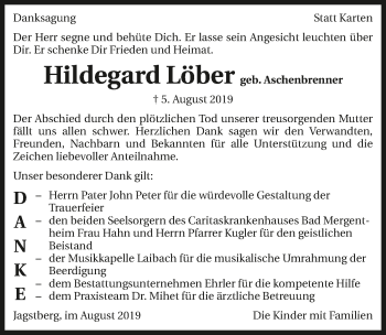 Traueranzeige von Hildegard Löber 