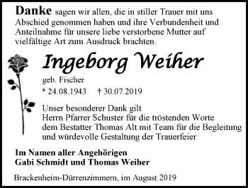 Traueranzeige von Ingeborg Weiher 