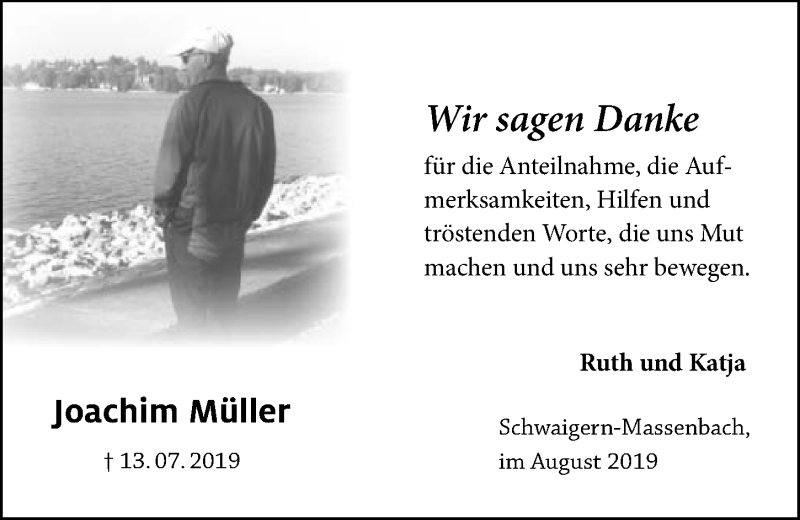  Traueranzeige für Joachim Müller vom 22.08.2019 aus 
