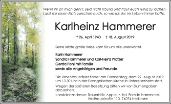 Traueranzeige von Karlheinz Hammerer 