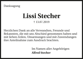Traueranzeige von Lissi Stecher 