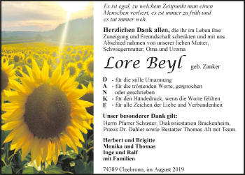 Traueranzeige von Lore Beyl 