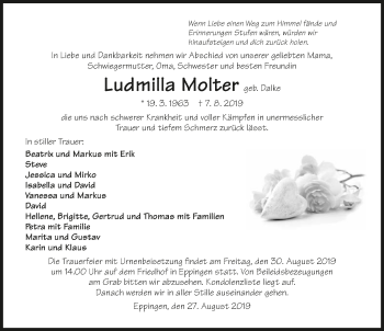 Traueranzeige von Ludmilla Molter 