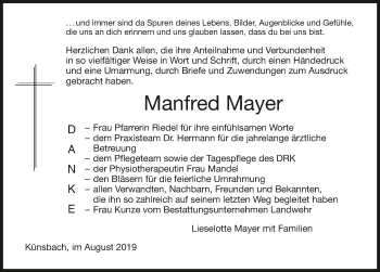 Traueranzeige von Manfred Mayer 