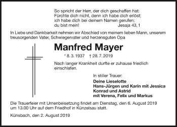 Traueranzeige von Manfred Mayer 