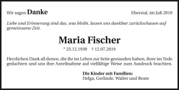 Traueranzeige von Maria Fischer 