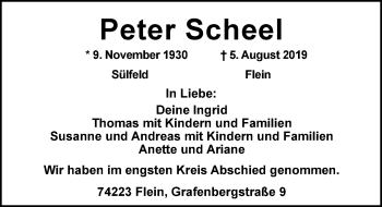 Traueranzeige von Peter Scheel 
