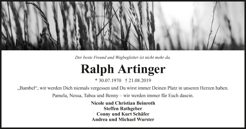  Traueranzeige für Ralph Artinger vom 24.08.2019 aus 
