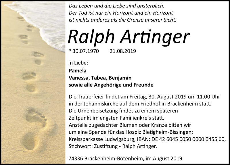  Traueranzeige für Ralph Artinger vom 24.08.2019 aus 