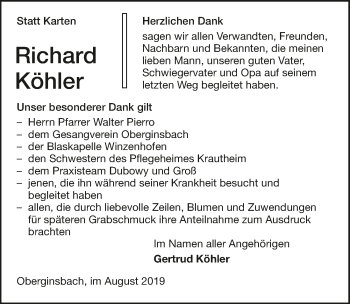 Traueranzeige von Richard Köhler 
