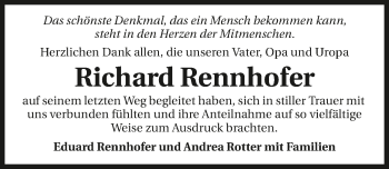 Traueranzeige von Richard Rennhofer 