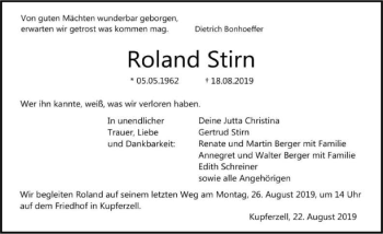 Traueranzeige von Roland Stirn 