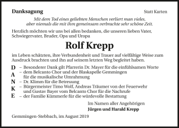 Traueranzeige von Rolf Krepp 