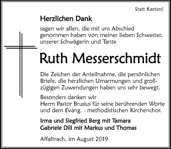 Traueranzeige von Ruth Messerschmidt 