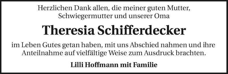  Traueranzeige für Theresia Schifferdecker vom 24.08.2019 aus 