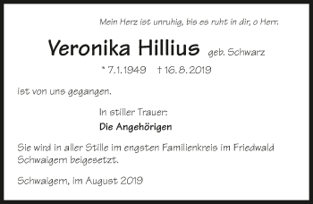 Traueranzeige von Veronika Hillius 