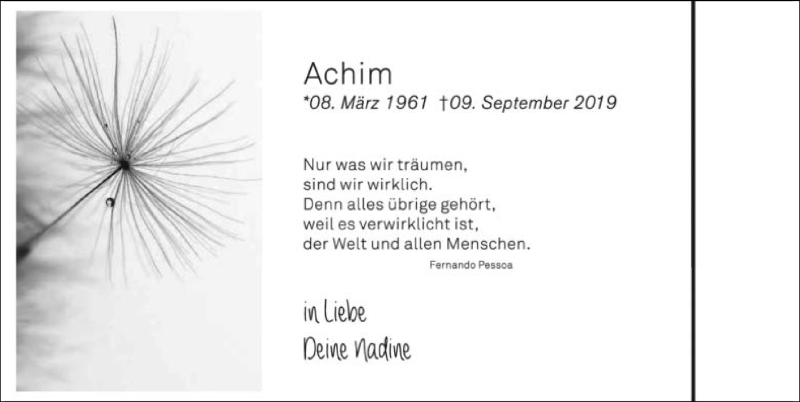  Traueranzeige für Achim Fegert vom 18.09.2019 aus 