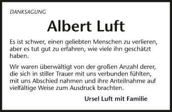 Traueranzeige von Albert Luft 