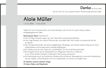 Traueranzeige von Alois Müller 