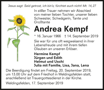 Traueranzeige von Andrea Kempf 