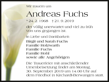 Traueranzeige von Andreas Fuchs 