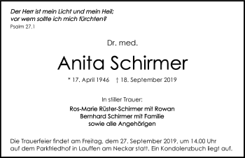 Traueranzeige von Anita Schirmer 