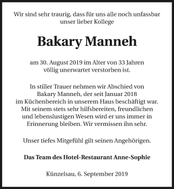 Traueranzeige von Bakary Manneh 