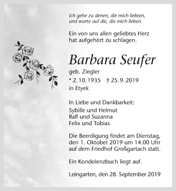 Traueranzeige von Barbara Seufer 