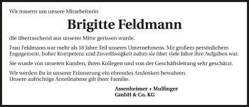Traueranzeige von Brigitte Feldmann 