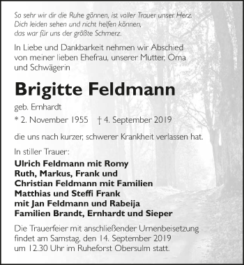 Traueranzeige von Brigitte Feldmann 