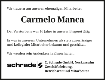 Traueranzeige von Carmelo Manca 