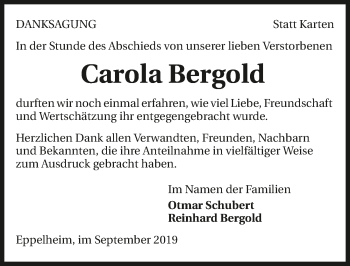 Traueranzeige von Carola Bergold 