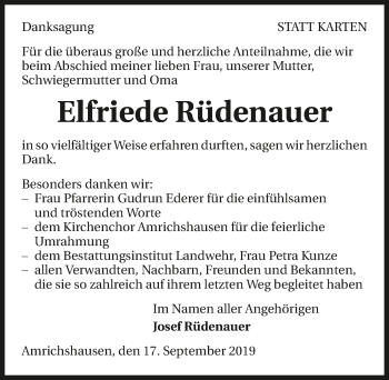 Traueranzeige von Elfriede Rüdenauer 