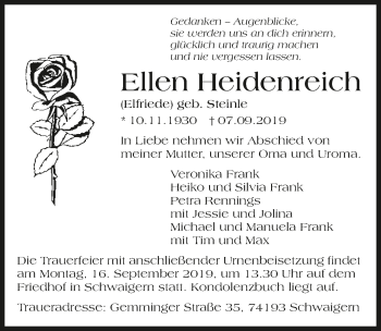 Traueranzeige von Ellen Heidenreich 