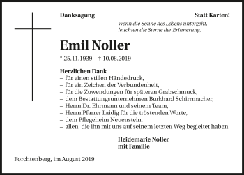 Traueranzeige von Emil Noller 