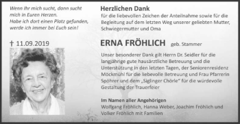 Traueranzeige von Erna Fröhlich 